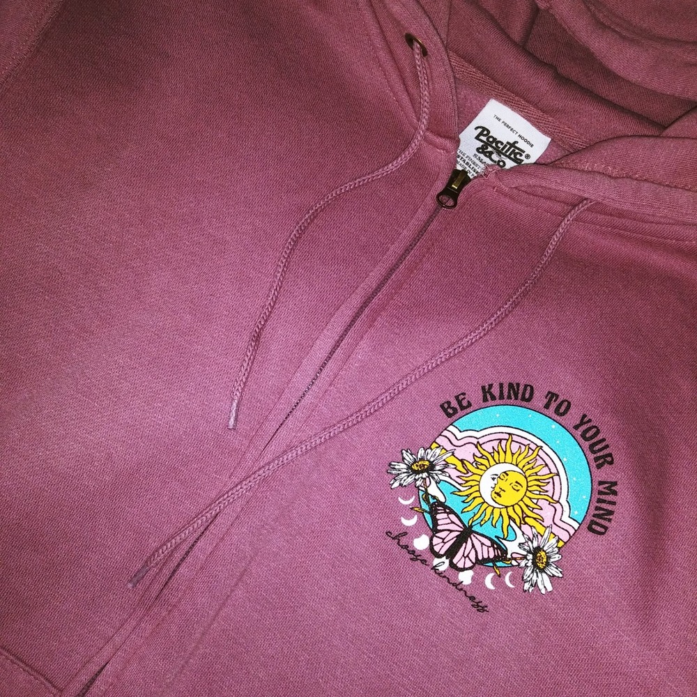 Pacific Sunwear Graphic Zip Hoodie Be Kind To Your Mind Sun Butterfly Women's M